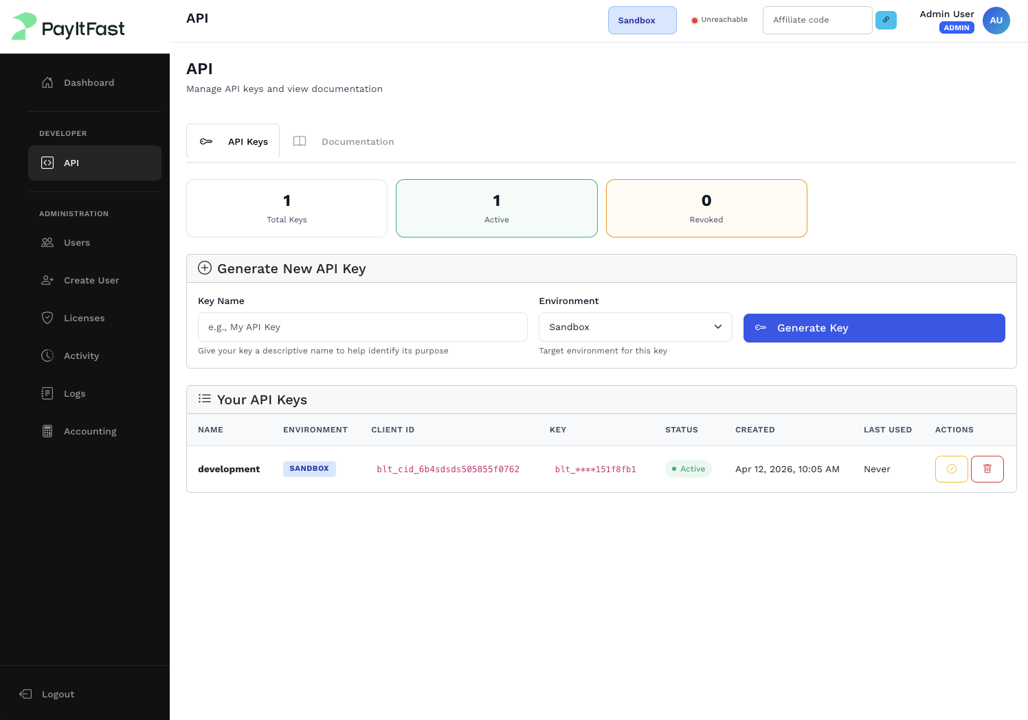 PayitFast API Management